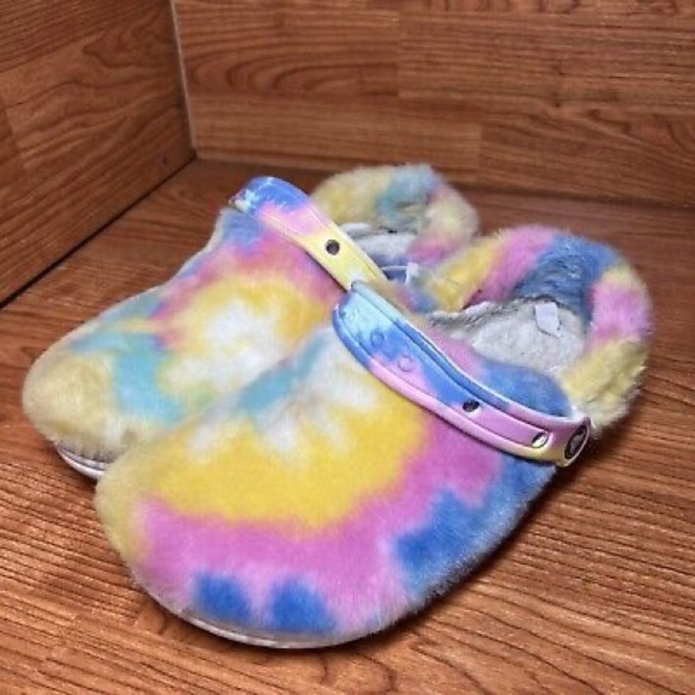 Colorful Tie-Dye Fuzzy Clogs